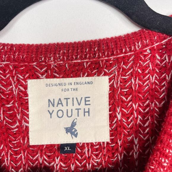 Native Youth Mens XLarge XL Red Contrast Sleeve Pullover Sweater Crew Neck Marl - Picture 7 of 10
